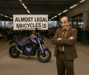 a sleezy illegal electric motorcycle dealer passing their products of as eBikes to unsuspecting customers.